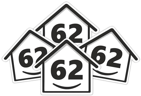 4 x Bin Numbers for Wheelie Bins, 1-99, 15cm ‘Happy House’ Design Dustbin Stickers, Easy Application Stick On Number Stickers - Weatherproof Self Adhesive Vinyl, Black (62)