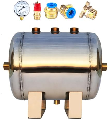 Mini Small High Pressure Reservoir Air Tank Kit - Horizontal, 13 10 8 5 3 2 1 Gal Air Storage Bladder Containers for Air Pump/ Gas Tank/Compressor, 304 Stainless Steel Portable Air Expansion Tanks(10L