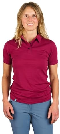 ALPIN LOACKER Merino Shirt Damen Kurzarm und Poloshirt I atmungsaktives Funktionsshirt schnelltrocknend für Sport und Wandern I Merinowolle Tshirt und Thermooberteil, Berry M