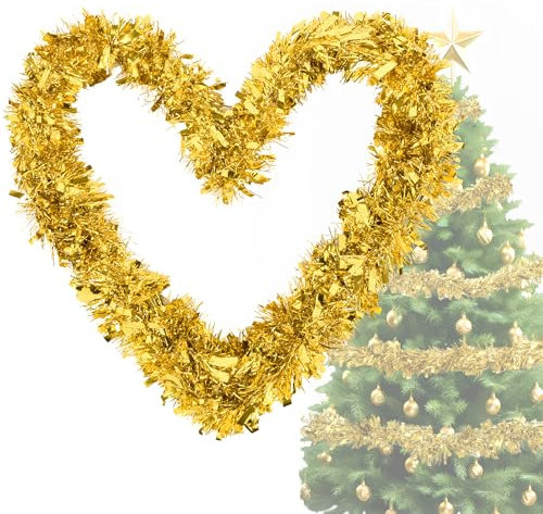 Lametta Weihnachtsbaum Gold 4X 3M Girlande Weihnachten - Weihnachtsgirlanden Glänzend Lametta Girlande Ø 9 cm,Tannengirlande Weihnachtsbaumschmuck Gold Christbaumschmuck Girlande Deko