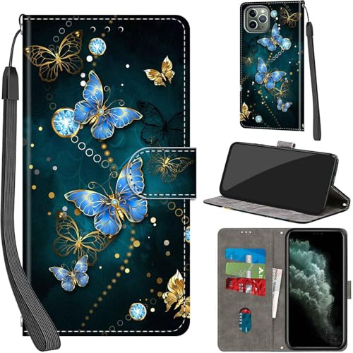 PHINIENLAND Wallet Flip Case for iPhone 11 Pro Leather Green Butterfly | 3 Card Slots & 1 Cash Pocket, Magnetic Closure, Kickstand, Premium PU Leather flip cover for iPhone 11 Pro