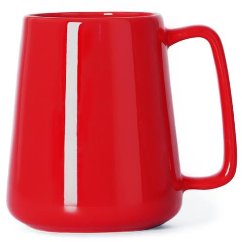 Smilatte 24 OZ Large Coffee Mug, 720ml Ceramic Boss Tea Cup with Big Handle for Dad Men Women, Unique Style for Any Kitchen, Red