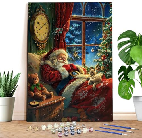 Reofrey - Le père Noël Peinture Numero Adulte Peinture Enfants | Noël Peinture par numéros Kits | Set Peinture Acrylique DIY avec pinceaux | 40x50 cm sans Cadre