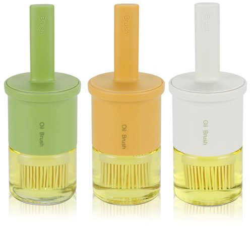 RAMFIYN 3 pack Oil Bottle with Brush 300ml/10oz Oil Dispenser with Brush for Kitchen Cooking Glass Basting Bottle with Silicone Brush for Oil BBQ Sauce Vinegar