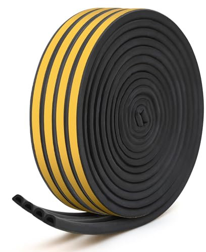 Inwee Tira de Sellado para Puertas y Ventanas,20M Goma Burlete para Puerta, Cinta de Sellado de Espuma Autoadhesiva Tipo D,Fuertemente Adherido,Contra Corrientes Frías/Antisonido/Anticolisión, Negro