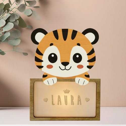 WONDEE Personalisierte Geschenke Baby, Nachtlicht Baby Tiger, Geschenke zur Geburt, Taufgeschenke für Mädchen und Jungen Personalisierte - Nachttischlampe kinder, baby geschenk personalisiert