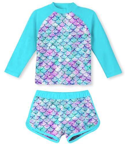 ALISISTER Kinder 2-Teiliges Schwimmset Mädchen Badeanzug Langarm Strandbekleidung UPF 50+ Schutz Schwimmanzug für 7-8 Jahre