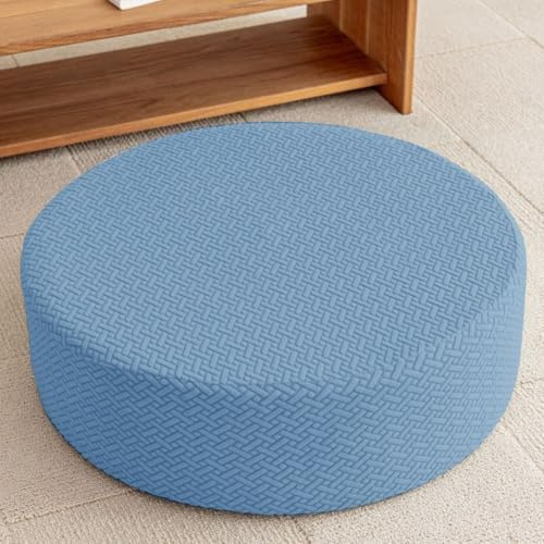 Runder Sitzkissenbezug mit elastischer Unterseite, abnehmbarer gewebter Stroh-Kissenbezug, Meditations-Bodenkissen, Schonbezug für Zimmer, Garten, Terrasse, Yoga (für Durchmesser 80 cm, Höhe 10 cm