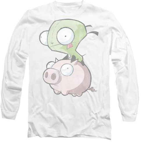 Invader Zim Gir and Pig Mens Long Sleeve T Shirt, White, XX-Large