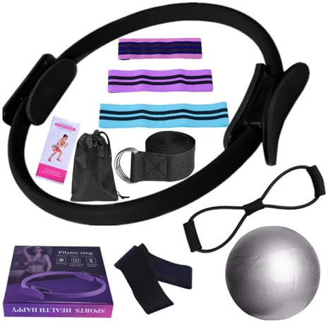 YANGUN Pilates Set, 11 Teilige Pilates Zubehör, Yoga Set Mit Yoga Gurt Widerstandsring, Pilatesball, Stärken des Rumpfes Und Fitness, Für Bauch Beine Po Heimtraining Und Studio-Workout (Schwarz)