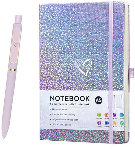 ZTUOK Glitzer Laser A5 Notizbuch mit Stift, liniertes Tagebuch A5 Notizblock für Mädchen Frauen, niedliches Bling Tagebuch mit herzförmigem College Ruled Hardcover Notizbuch für Arbeit Schule, Notizen