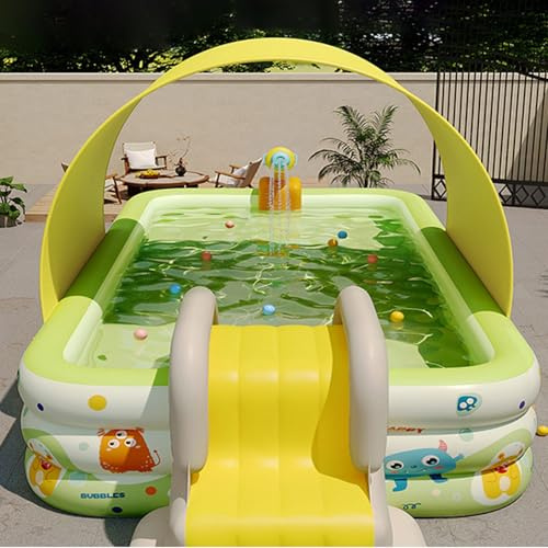 Blissbuilt Rectangular Kids Paddling Pool 300 * 175cm,Outdoor Garden Pool With Sunshade And Slide,for Toddlers Children Family Outdoor Garden Backyard Water Game