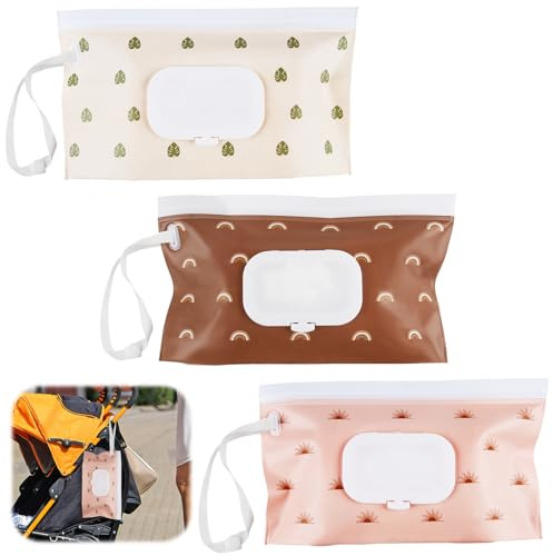 EVA Scatola Salviette Ricaricabile 3 Pezzi, Borsa Portatile per Salviette in Plastica con Coperchio Flip-Top, Riutilizzabile, Resistente all’Acqua e alla Polvere, per Passeggino, Viaggi, Outdoor