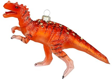 Christbaumschmuck Glas 15cm - Dinosaurier Figur zum Aufhängen - handbemalt - Weihnachtsbaum Anhänger für Weihnachten - Christbaumanhänger & Weihnachtsbaumschmuck - Urzeit Tiere Dino Orange