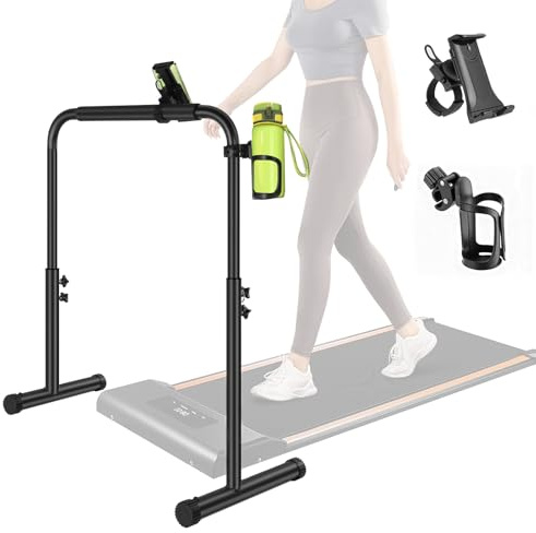 Handle Bar for Walking Pad Only, Walking Pad Bar with Phone Holder and Cup Holder, Adjustable Handrail Height from 30.7 to 39.37 Inch, Walking Pad 27.5'' Wide, Stable Design, Black