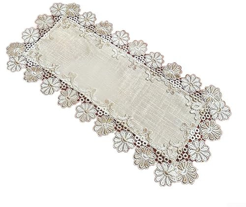 Tischläufer aus Leinen, rechteckig, europäischer Stil, Tischdecke mit elegantem Spitzenbesatz für Esstischdekoration, mehrere Größen (40 x 80 cm)