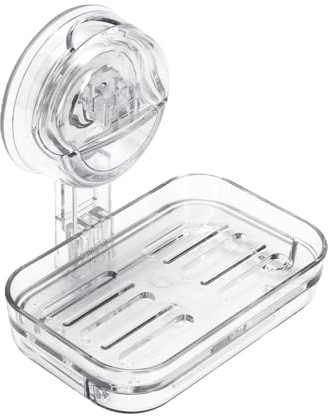 Gzsekken Shower Caddy Plastic Bathroom Storage for Wall Mounted, Shower Shelf with No-Drilling Mounting, Suction Bathroom Home Organising (Clear-Soap Dishes)