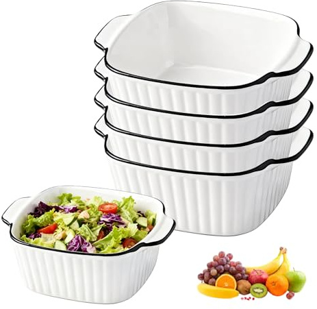4 piatti da forno quadrati in ceramica, 400 ml, 14,3 cm, in ceramica, con maniglie, resistenti al calore, adatti per friggitrice ad aria, forno, microonde e lavastoviglie