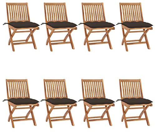 KTHLBRH Set mit 2 Klappstühlen aus massivem Teakholz mit Kissen, wetterfeste Outdoor-Stühle für Terrasse, Esszimmer oder Café, langlebiges Holz