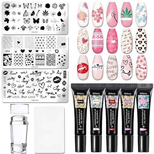 Nail Stamping Kit, Nail Stamper, Nail Design Kit | 5 Stamping Polish, 3 Nail Stencils, 1 Nail Stamp, Vibrant Colors, Quick-drying, Easily Create Intricate and Beautiful Designs