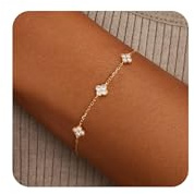 ZHESHY Armband Damen Gold Vergoldet Geburtstag Kleeblatt Armbänder Damen | Wasserfest Verstellbare Zirkonia Armkette,14 Karat Goldenes Ketten Handkette,Geschenk,Schmuck für Frauen Freundin Mädchen