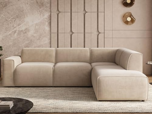 GRAINGOLD Eluno Ecksofa 292x220 cm, L-Form Sofa, Ecksofa für Wohnzimmer, Geflechtstoff, 4-Sitzer Eckcouch, Modernes Design (Beige, Rechts)