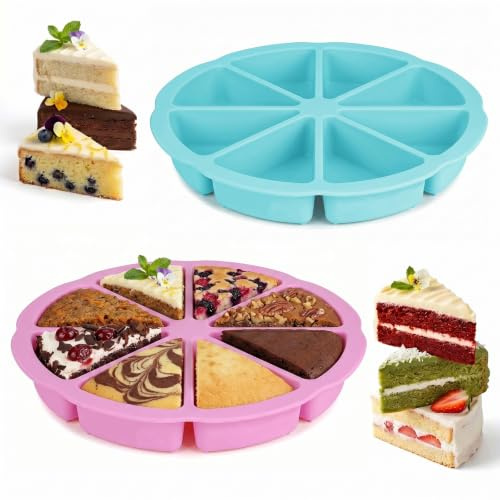 2PCS Silicone Baking Moulds, 8 Cavities Silicone Cake Moulds for Baking, Non Stick Heat Resistant DIY Baking Tool for Chocolate Brownies Muffins Scone Cornbread Soap,Blue & Pink