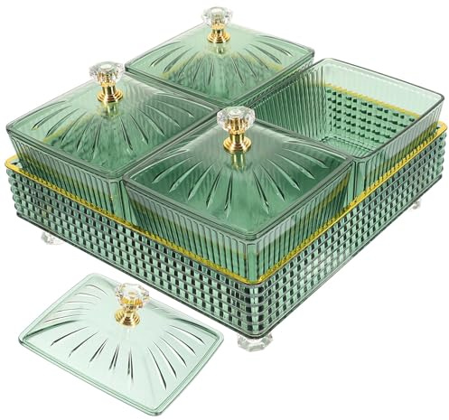 Abaodam Assiette de Fruits Secs Verte à 4 Compartiments en Ps Pratique et Élégante pour Apéritifs et Dîners Familiaux Quotidiens Réutilisable