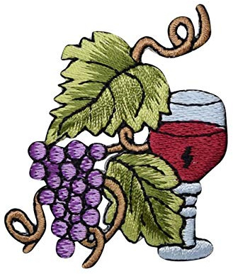Grapes with Wine Glass and Vines Embroidered Iron on Patch