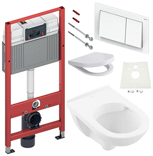 TECE Vorwandelement mit V&B O.Novo, DirectFlush WC, Spülrandlos mit LotusClean Beschichtung, Absenkautomatik, Drückerplatte, WC Deckel