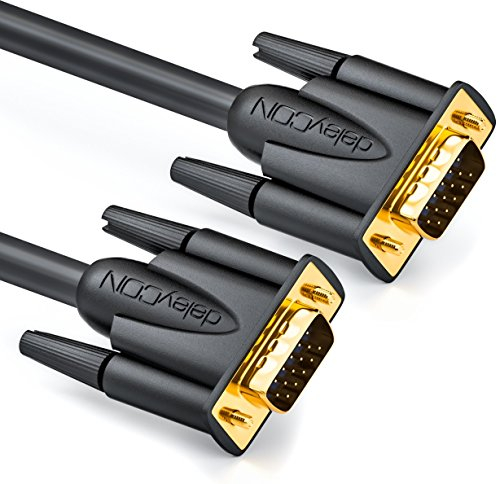 deleyCON 30m VGA Kabel 15-polig - S-VGA Monitorkabel D-Sub-Stecker 1080p Full HD 3-fach geschirmt Knickschutz vergoldete Kontakte - Schwarz