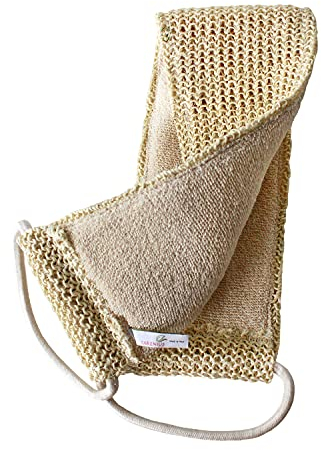 Cinturón de masaje de 2 caras - exfoliante de espalda para la ducha y el baño, masaje de espalda y masaje en seco - sisal y algodón orgánico