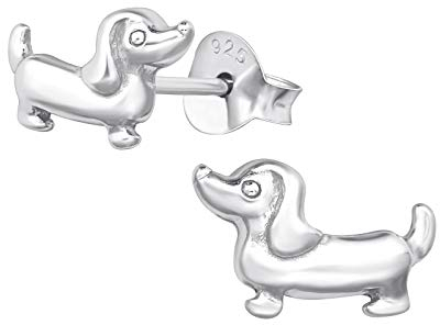 Monkimau Mädchen Ohrringe Dackel Ohrstecker aus 925 Sterling Silver Silber