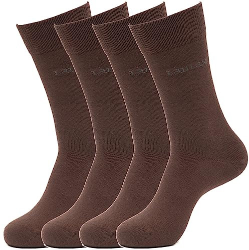 Laulax 4 Pairs Finest Combed Cotton Smooth Seamless Toe Dress Socks, Gift Set, Brown/Coffee, Size UK 6-8 / Europe 39-42