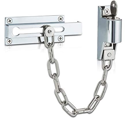 XFORT Polished Chrome Locking Door Chain, Front Door Security Chain with External Key Unlocking Mechanism.