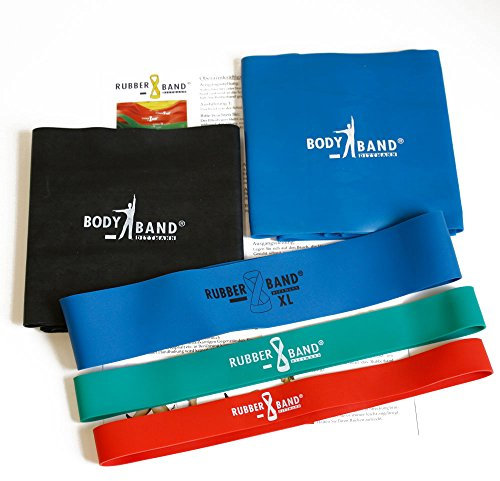 FTM Dittmann Profi 5er Set, Body Band und Rubberband XL inkl Übungsflyer, Fitnessband und Expander