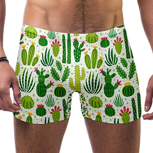 Lorvies Herren Badehose mit Kaktus-Muster, kurz, quadratische Beine, schnell trocknend, Größe S Gr. XXL, multi