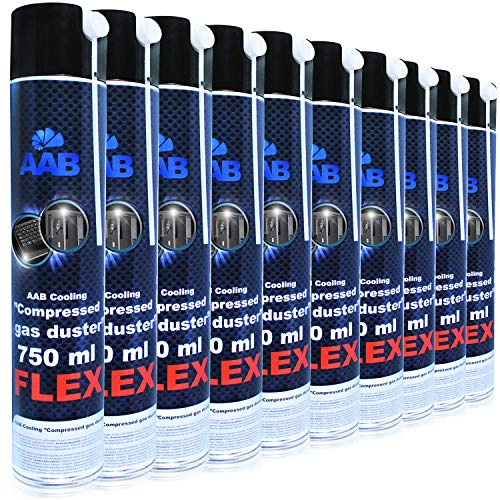 AABCOOLING Compressed Gas Duster FLEX 750ml - Wertpaket 10 Stück - mit Flexiblem Schlauch – Compressed Air, Reinigungspray, PC Reinigungsset, Druckluft Spraydose, Pressluft Dose