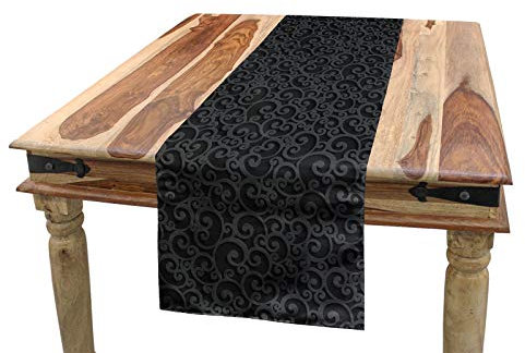ABAKUHAUS Dunkelgrau Tischläufer, Königs Floral Curls, Esszimmer Küche Rechteckiger Dekorativer Tischläufer, 40 x 225 cm, Dunkelgrau