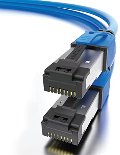 LINKUP - [Certificato 40Gbps Cavo Patch Ethernet Cat8 con Doppia Schermatura┃2000MHz (2GHz) Cat8.1┃Cavi LAN a Prova di Futuro Compatibili con Cat7A Cat7 Cat6A Reti 25G 10G 1G┃Blu┃3ft (0.9 metri)