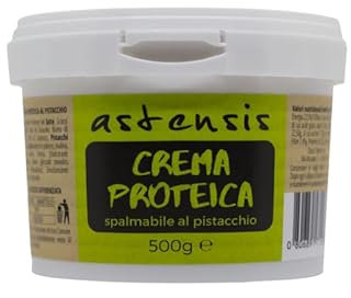 ASTENSIS Crema Proteica Spalmabile Artigianale Pistacchio 500 Grammi - 34% di Proteine Per Sportivi - Senza Zucchero e Senza Olio di Palma Adatto per Dolci Proteici
