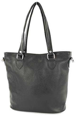 modamoda de - T215 - Italienische Ledertasche Shopper Large, Farbe:Schwarz