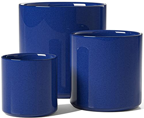 LE TAUCI 15+20+25 cm Plant Pots Set, Ceramic Planters for Indoor Plants, Mid-Century Modern Flower Planter Pots with Drainage Hole and Plug, Cylinder Round Planter Pots, Set of 3, Sapphire Blue