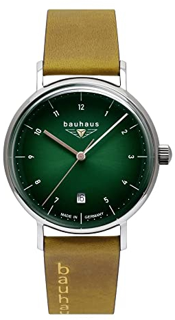 Bauhaus Damenuhr mit Lederband Hellbraun/Grün 2141-4