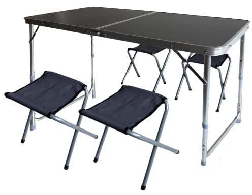 TIENDA EURASIA® Mesa Plegable de Camping - Conjunto de Mesa y Sillas de Jardin - Estructura de Aluminio Plegable y Portatil - Ajustable a Varias Alturas - Ideal para Jardin, Terraza, Camping (Black)