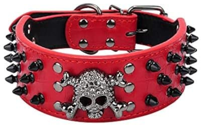 haoyueer Hundehalsband mit scharfen Nieten, 5,1 cm breit, stilvolles Leder-Hundehalsband für mittelgroße und große Hunde, Pitbull, Labrador, Boxer, Rottweiler, Deutscher Schäferhund, Größe S, Rot 3