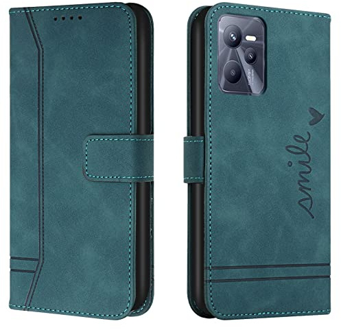 Lihondar Kompatibel mit Oppo Realme C35/Narzo 50A Prime Hülle, Handyhülle Oppo Realme C35/Narzo 50A Prime, PU Leder Klappbar Schutzhülle Tasche Wallet mit Brieftasche Cover Case Klapphülle (Grün)