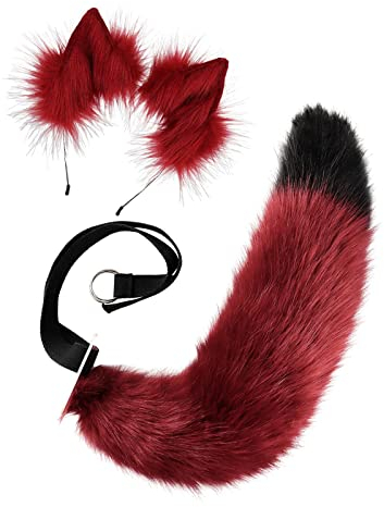 Baoblaze Fuchs aus Kunstpelz, bequemes Stirnband, pelzig, leicht zu tragen, Ohr-Haarspangen für Mädchen, Kinder, Teenager, Cosplay-Set, Maskerade, rot schwarz