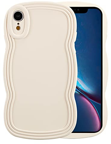 XIZYO Case for iPhone XR, Cute Solid Color Curly Wave Shape Frame Silicone Shockproof Case, for Women Girls Slim Soft TPU Full Camera Lens Protective Cover, Off-white