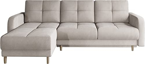 ALTDECOR Ecksofa Links mit Schlaffunktion und Bettkasten mit Gasdruckfeder, Polstercouch in L-Form Links angeordnet, rückenecht gepolstert, ideal als Gästebett - ROX 240x165x90 cm Beige